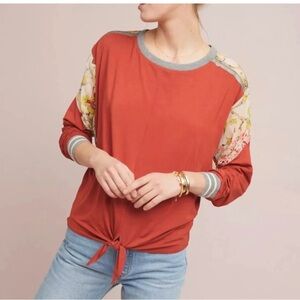 anthropologie tiny top Orange Floral Long Sleeves Sz Small